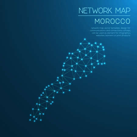 Morocco network map. Abstract polygonal map design. Internet connections vector illustration.のイラスト素材