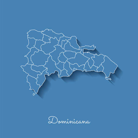 Dominicana region map: blue with white outline and shadow on blue background. Detailed map of Dominicana regions. Vector illustration.のイラスト素材