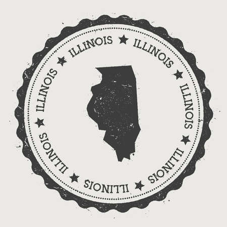 Illinois vector sticker. Hipster round rubber stamp with US state map. Vintage passport stamp with circular Illinois text and stars, USA map vector illustration.のイラスト素材