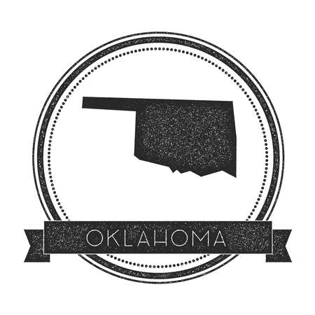 Oklahoma vector map stamp. Retro distressed insignia with US state map. Hipster round rubber stamp with Oklahoma state text banner, USA state map vector illustration.のイラスト素材