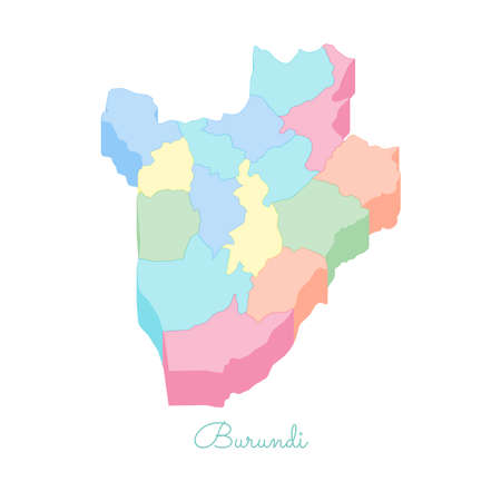 Burundi region map: colorful isometric top view. Detailed map of Burundi regions. Vector illustration.のイラスト素材