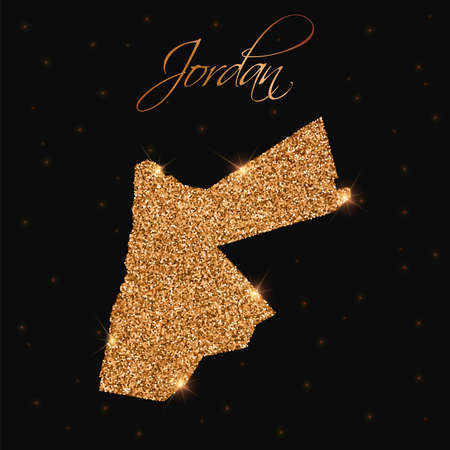 Jordan map filled with golden glitter. Luxurious design element, vector illustration.のイラスト素材