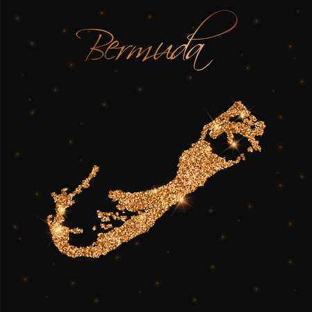 Bermuda map filled with golden glitter. Luxurious design element, vector illustration.のイラスト素材