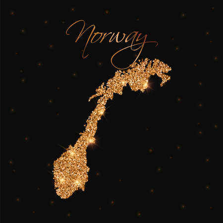 Norway map filled with golden glitter. Luxurious design element, vector illustration.のイラスト素材