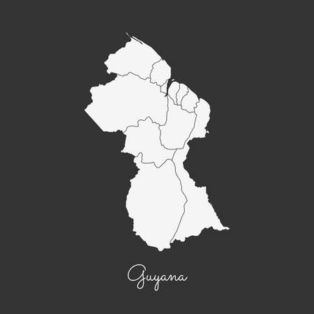 Guyana region map: white outline on grey background. Detailed map of Guyana regions. Vector illustration.のイラスト素材