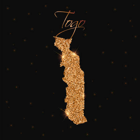 Togo map filled with golden glitter. Luxurious design element, vector illustration.のイラスト素材