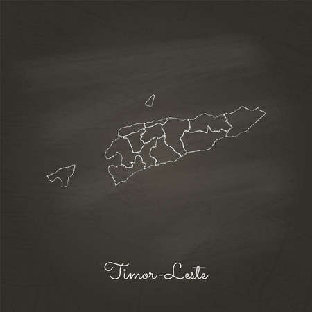 Timor-Leste region map: hand drawn with white chalk on school blackboard texture. Detailed map of Timor-Leste regions. Vector illustration.のイラスト素材