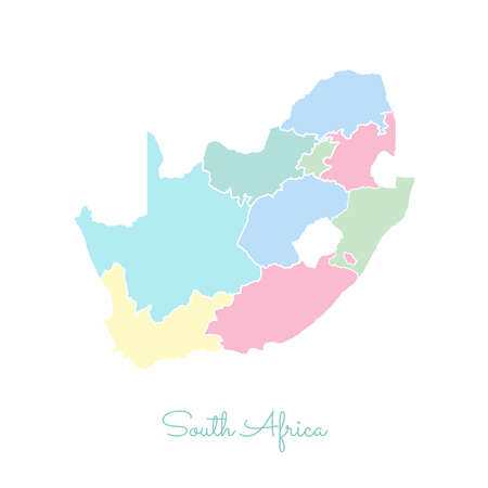 South Africa region map: colorful with white outline. Detailed map of South Africa regions. Vector illustration.のイラスト素材