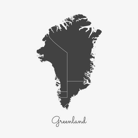 Greenland region map: grey outline on white background. Detailed map of Greenland regions. Vector illustration.のイラスト素材
