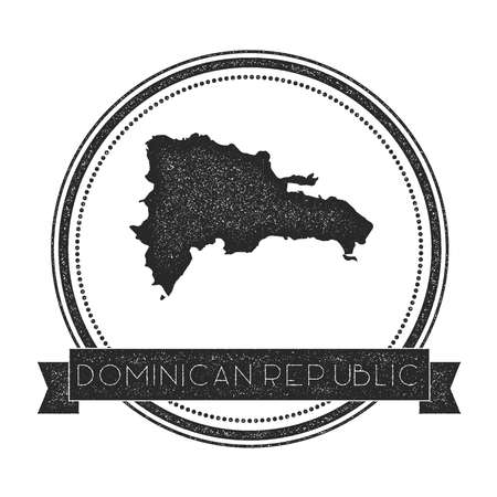 Retro distressed Dominican Republic badge with map. Hipster round rubber stamp with country name banner, vector illustration.のイラスト素材