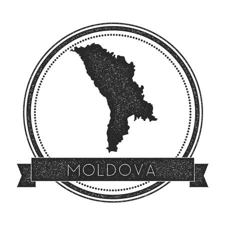 Retro distressed Moldova, Republic of badge with map. Hipster round rubber stamp with country name banner, vector illustration.のイラスト素材
