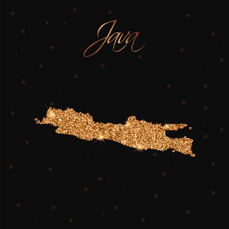 Java island map filled with golden glitter. Luxurious design element, vector illustration.のイラスト素材