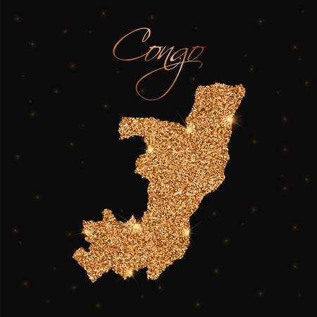 Congo island map filled with golden glitter. Luxurious design element, vector illustration.のイラスト素材