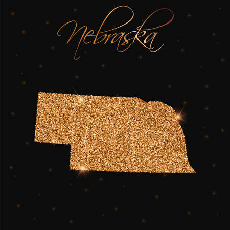 Nebraska state map filled with golden glitter. Luxurious design element, vector illustration.のイラスト素材