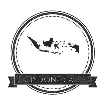 Retro distressed Indonesia badge with map. Hipster round rubber stamp with country name banner, vector illustration.のイラスト素材