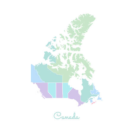 Canada region map: colorful with white outline. Detailed map of Canada regions. Vector illustration.のイラスト素材