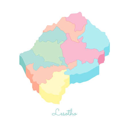 Lesotho region map: colorful isometric top view. Detailed map of Lesotho regions. Vector illustration.のイラスト素材