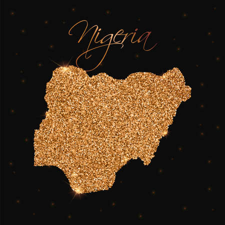 Nigeria map filled with golden glitter. Luxurious design element, vector illustration.のイラスト素材