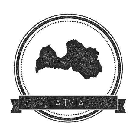 Retro distressed Latvia badge with map. Hipster round rubber stamp with country name banner, vector illustration.のイラスト素材