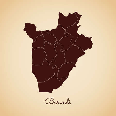 Burundi region map: retro style brown outline on old paper background. Detailed map of Burundi regions. Vector illustration.のイラスト素材