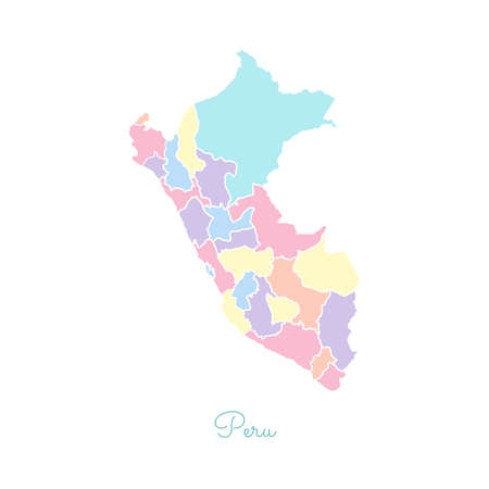 Peru region map: colorful with white outline. Detailed map of Peru regions. Vector illustration.のイラスト素材