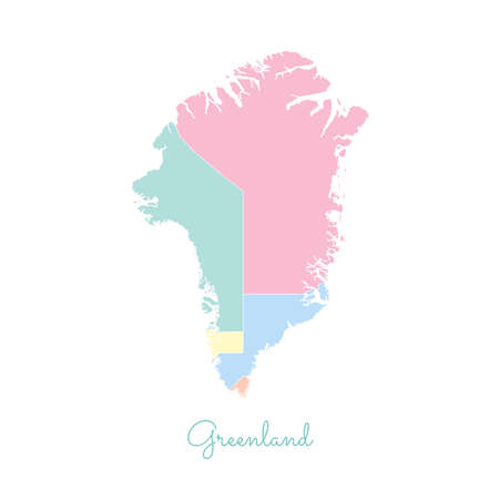 Greenland region map: colorful with white outline. Detailed map of Greenland regions. Vector illustration.のイラスト素材