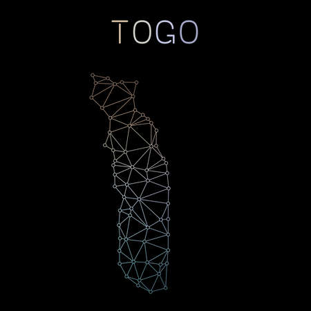 Togo network map. Abstract polygonal map design. Network connections vector illustration.のイラスト素材