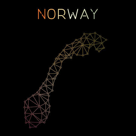Norway network map. Abstract polygonal map design. Network connections vector illustration.のイラスト素材