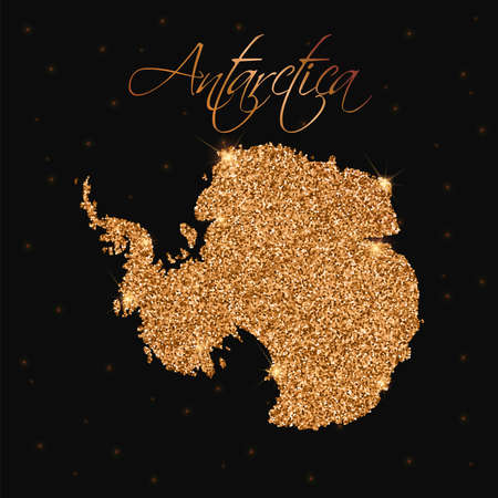 Antarctica map filled with golden glitter. Luxurious design element, vector illustration.のイラスト素材