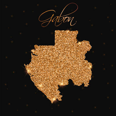 Gabon map filled with golden glitter. Luxurious design element, vector illustration.のイラスト素材