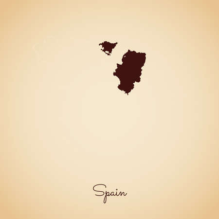 Spain region map: retro style brown outline on old paper background. Detailed map of Spain regions. Vector illustration.のイラスト素材
