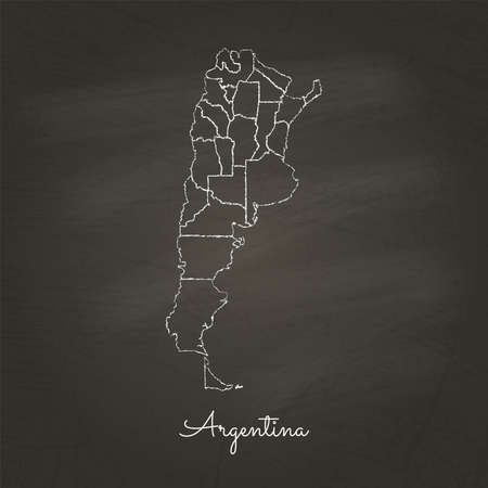 Argentina region map: hand drawn with white chalk on school blackboard texture. Detailed map of Argentina regions. Vector illustration.のイラスト素材