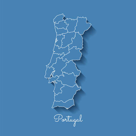 Portugal region map: blue with white outline and shadow on blue background. Detailed map of Portugal regions. Vector illustration.のイラスト素材