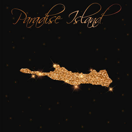 Paradise Island map filled with golden glitter. Luxurious design element, vector illustration.のイラスト素材