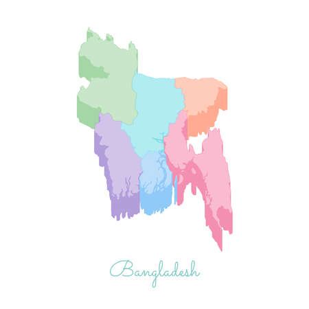 Bangladesh region map: colorful isometric top view. Detailed map of Bangladesh regions. Vector illustration.のイラスト素材