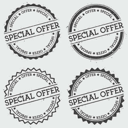 Special offer insignia stamp isolated on white background. Grunge round hipster seal with text, ink texture and splatter and blots, vector illustration.のイラスト素材