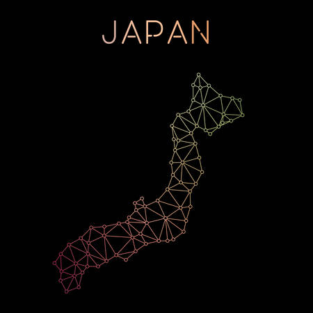 Japan network map. Abstract polygonal map design. Network connections vector illustration.のイラスト素材