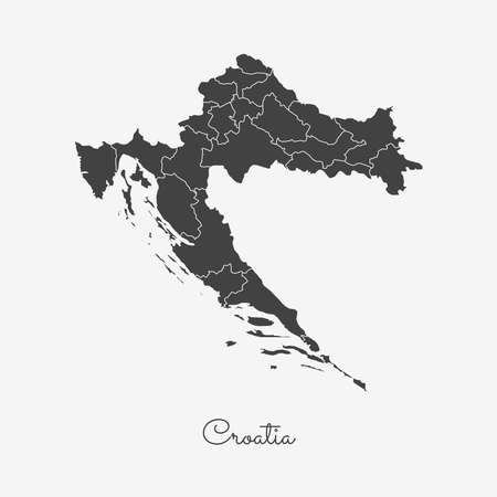 Croatia region map: grey outline on white background. Detailed map of Croatia regions. Vector illustration.のイラスト素材