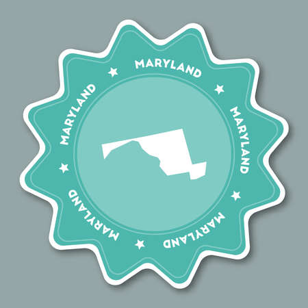 Maryland map sticker in trendy colors. Travel sticker with US state name and map. Can be used as logo, badge, label, tag, sign, stamp or emblem. Travel badge vector illustration.のイラスト素材