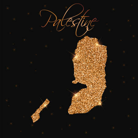 Palestine map filled with golden glitter. Luxurious design element, vector illustration.のイラスト素材