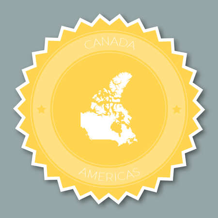 Canada badge flat design. Round flat style sticker of trendy colors with country map and name. Country badge vector illustration.のイラスト素材