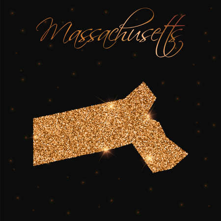 Massachusetts state map filled with golden glitter. Luxurious design element, vector illustration.のイラスト素材