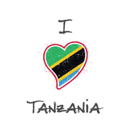 Tanzanian flag patriotic t-shirt design. Heart shaped national flag Tanzania, United Republic of on white background. Vector illustration.のイラスト素材
