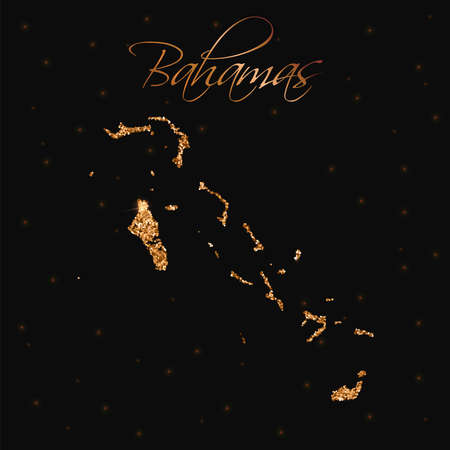 Bahamas map filled with golden glitter. Luxurious design element, vector illustration.のイラスト素材
