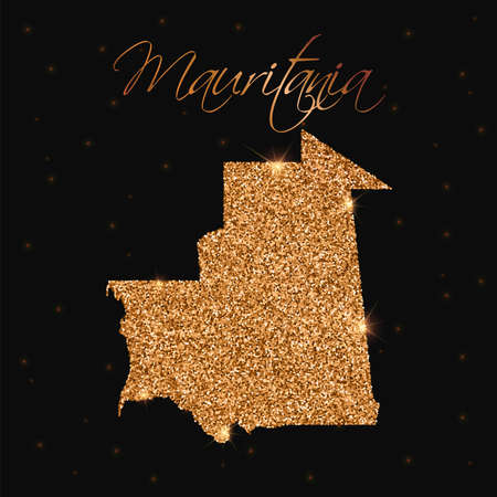 Mauritania map filled with golden glitter. Luxurious design element, vector illustration.のイラスト素材