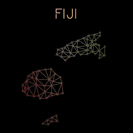 Fiji network map. Abstract polygonal map design. Network connections vector illustration.のイラスト素材