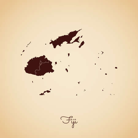 Fiji region map: retro style brown outline on old paper background. Detailed map of Fiji regions. Vector illustration.のイラスト素材