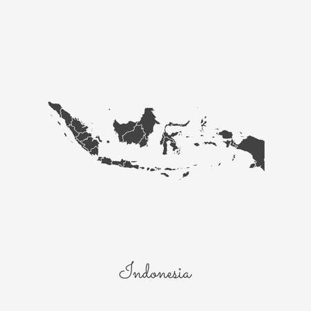 Indonesia region map: grey outline on white background. Detailed map of Indonesia regions. Vector illustration.のイラスト素材