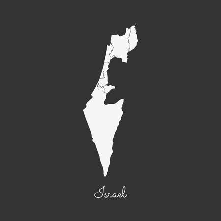 Israel region map: white outline on grey background. Detailed map of Israel regions. Vector illustration.のイラスト素材