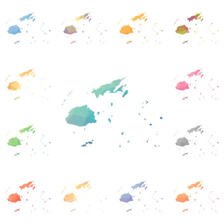 Fiji geometric polygonal, mosaic style maps collection. Bright abstract tessellation, low poly style, modern design. Fiji polygonal maps for your infographics or presentation.のイラスト素材